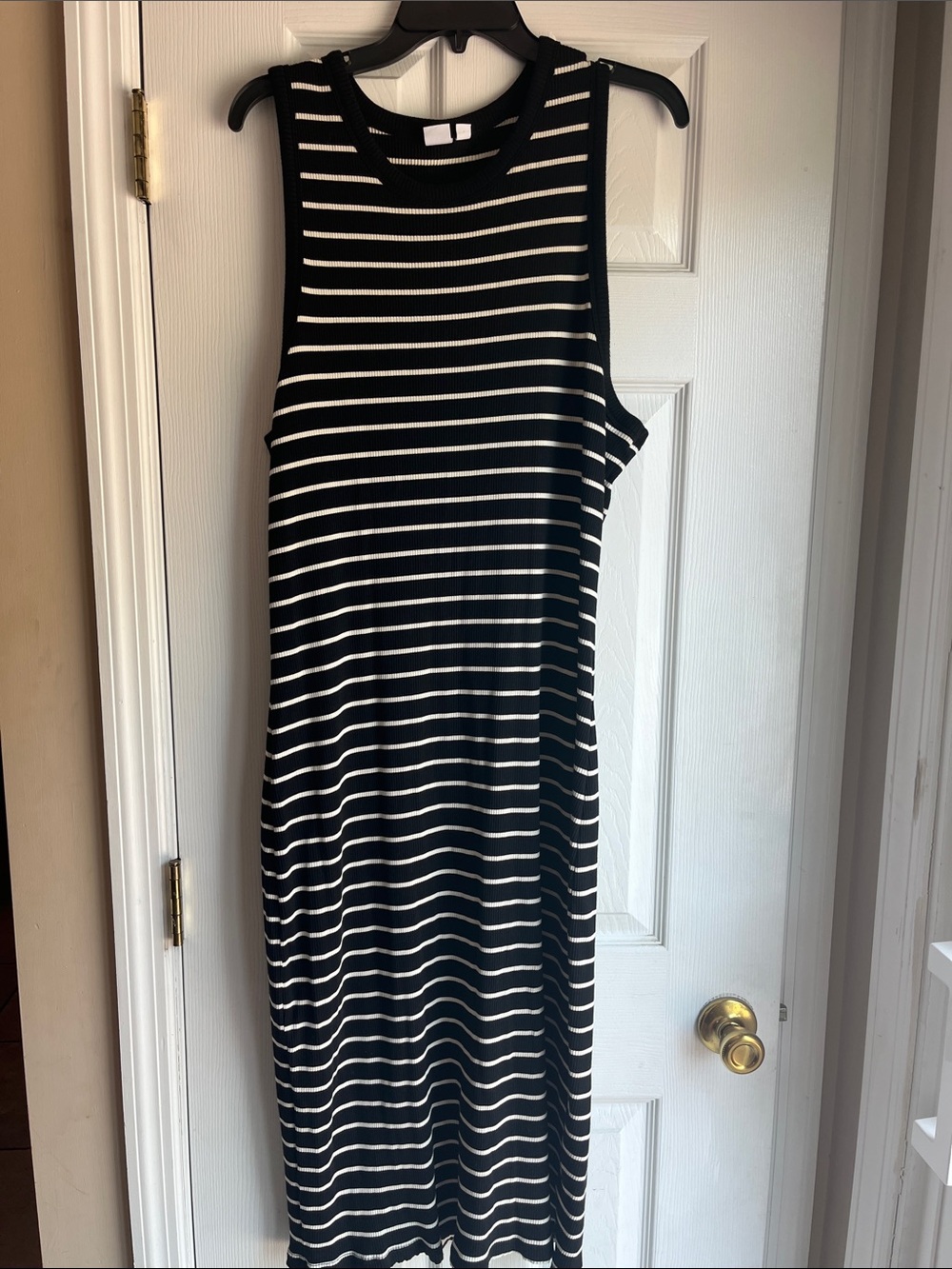 GAP Black and White Striped Sleeveless Midi Dress